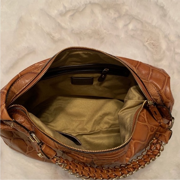 Antonio Melani Embossed Brown Leather Shoulder Bag - Picture 4 of 5